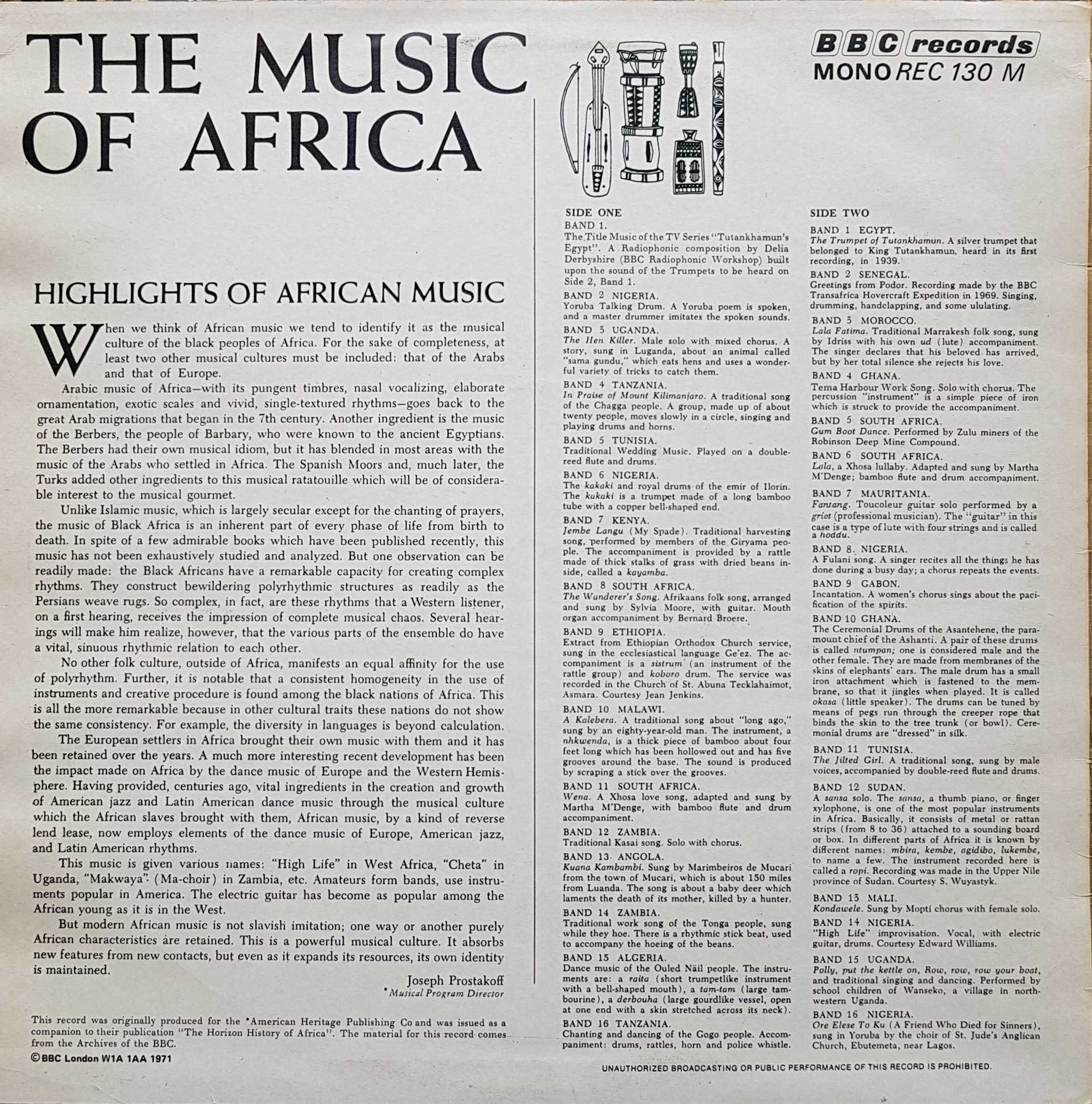 Picture of REC 130 The Music of Africa by artist Various from the BBC records and Tapes library